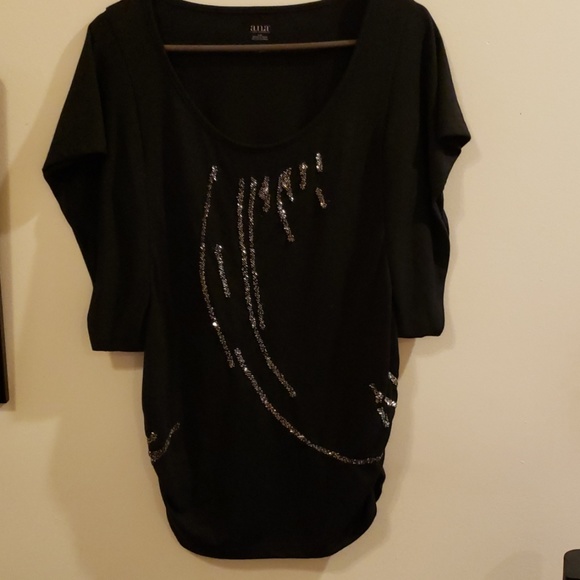 a.n.a Tops - A.N.A.🖤 Great Top Black with Silver Beading Short Sleeves Size LG